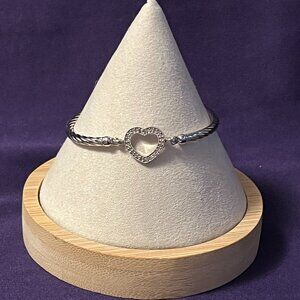 Vintage Sterling Silver Heart & Cubic Zirconia Bracelet